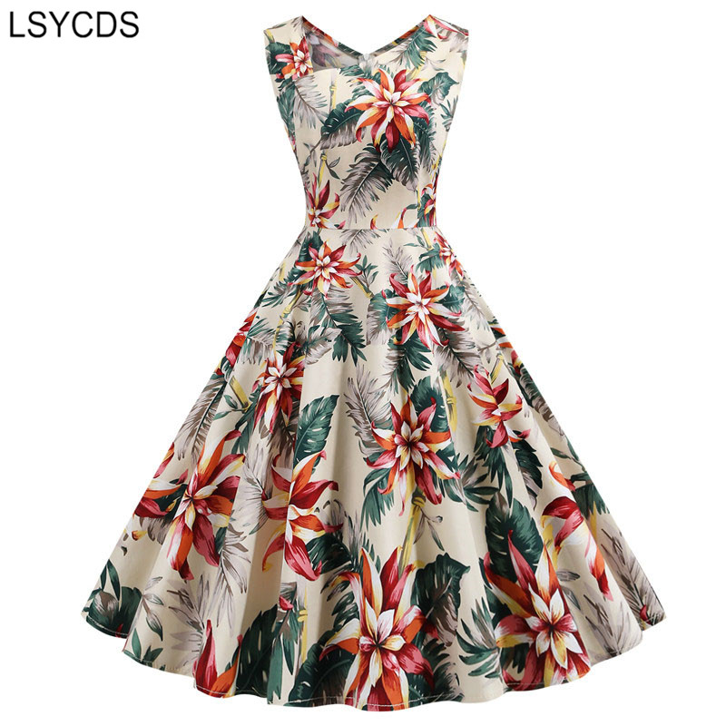 LSYCDS Floral Print Vintage Women Summer Dress Chic Asymmetrical Neck Sleeveless 50s Pin Up Elegant A Line Dress, White
LSYCDS Floral Print Vintage Women Summer Dress Chic Asymmetrical Neck Sleeveless 50s Pin Up Elegant A Line Dress, White