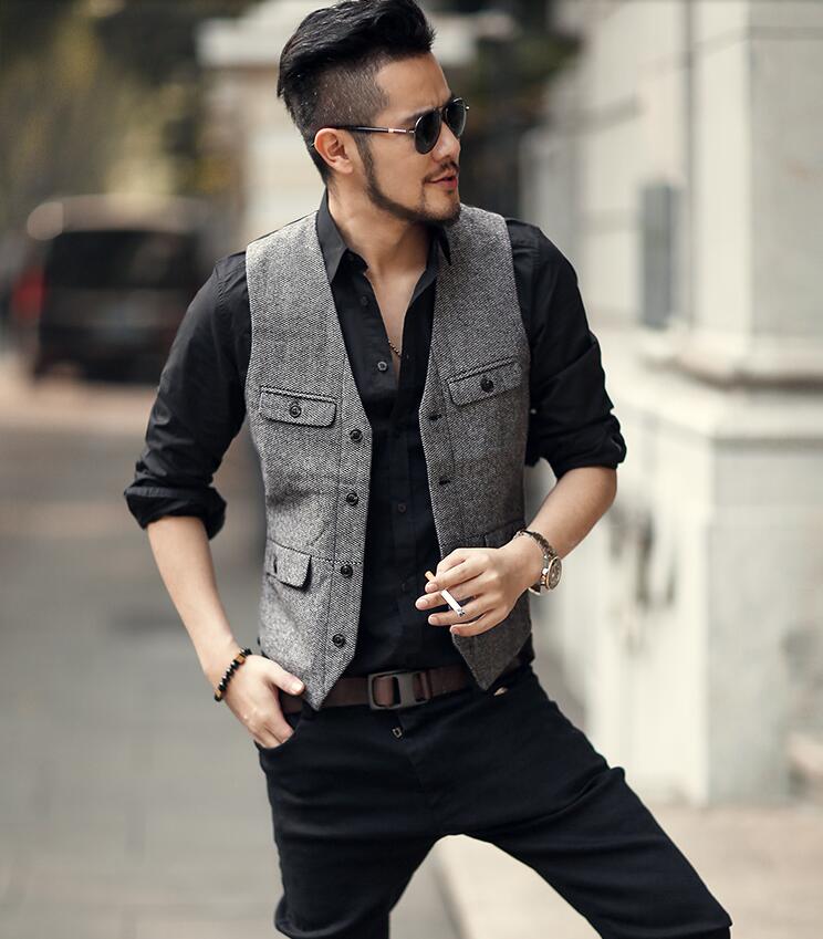 2021 Dark Green Groom Vests Country Wedding Wool Tweed Vest Slim Fit Men's Suit Vest Dress Coat Dress Waistcoat Farm Country B239