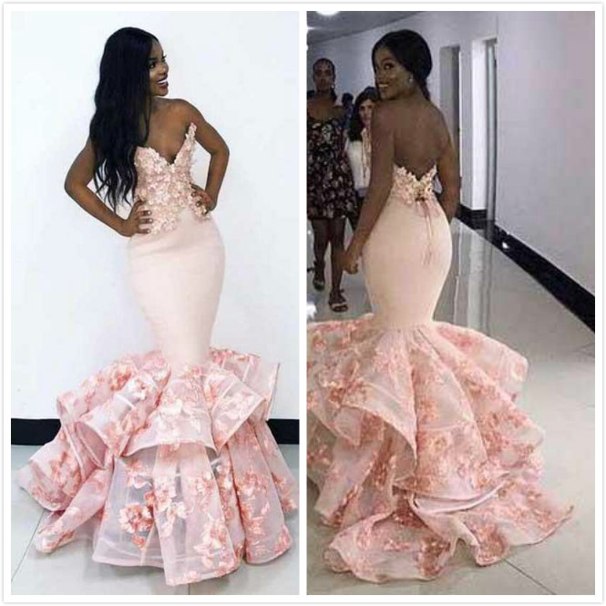 pink sexy mermaid african evening dresses sweetheart lace satin prom dresses vintage elegant formal party bridesmaid pageant gowns