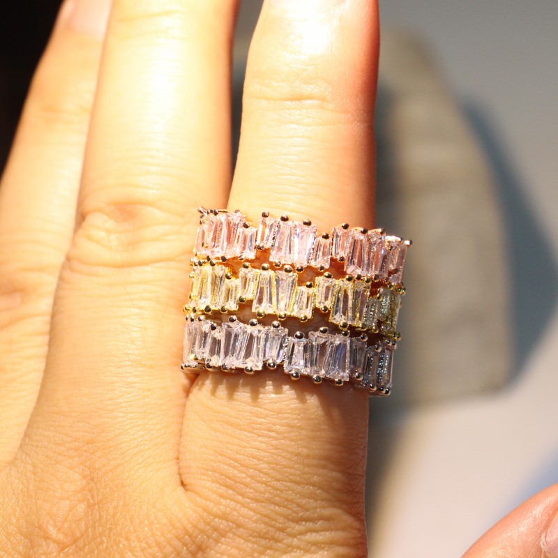 10 Style Top Selling Luxury Jewelry 925 Sterling Silver&Rose Gold Fill T Princess Cut Topaz CZ Diamond Gemstones Women Wedding Band Ring