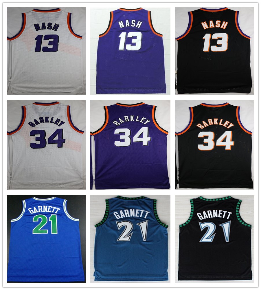 Stitched Men Steve 13 Nash Jersey Black White Purple Color Charles 34 Barkley Jerseys Kevin 21 Garnett Retro Basketball College Shirts
Stitched Men Steve 13 Nash Jersey Black White Purple Color Charles 34 Barkley Jerseys Kevin 21 Garnett Retro Basketball College Shirts