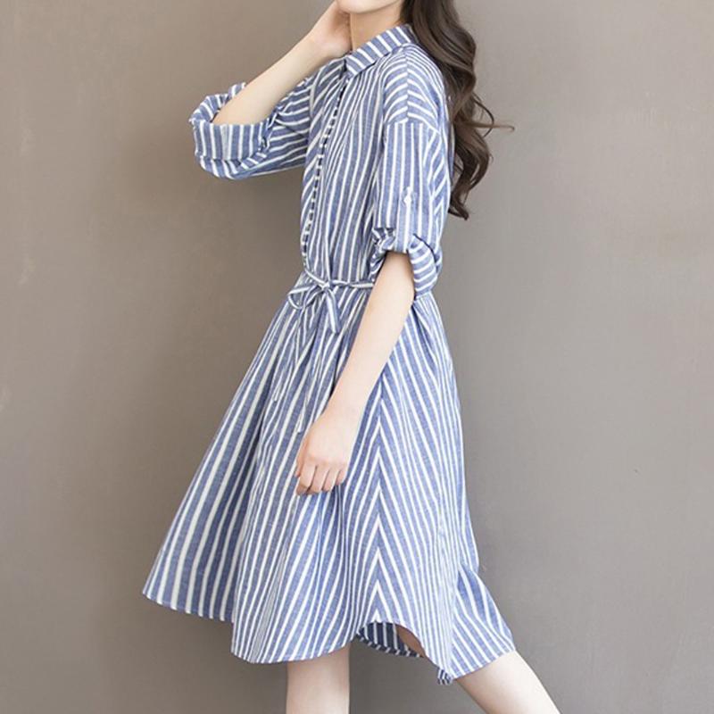 2020 Summer Women's Waist Beach Dresses Loose Blue Stripe Tunic Student Casual Short-Sleeved Waistline Simple Vestidos
2020 Summer Women's Waist Beach Dresses Loose Blue Stripe Tunic Student Casual Short-Sleeved Waistline Simple Vestidos