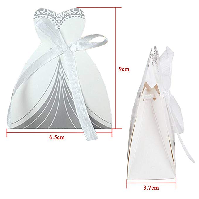 Creative Favor Holder Tuxedo bridal Dress candy boxes 50pcs bulk Candy Chocolate Gift Box Bonbonniere for wedding holders Laser Cut card with ribbon 2