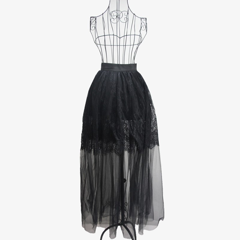 Newest Women's Casual High Stretch Solid Black 3-Layer Long Floral Lace Mesh Skirt Party Club Dancing Wearing S-XXL Drop Ship