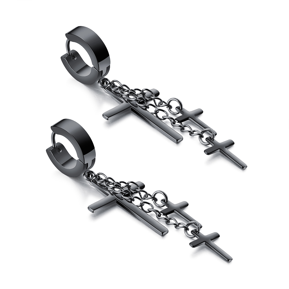 Cool Men Charm Cross Hoop Earrings Jewelry Gold Plated 316L Stainless Steel Ear Bone Nail Earrings