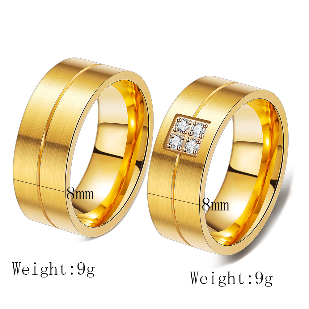 Bling Cubic Zirconia Wedding Band Rings for Couple Men Women Lovers Titanium Stainless Steel CZ Stone Gold Plated Finger Rings Birdal Gifts Wolf Tide 