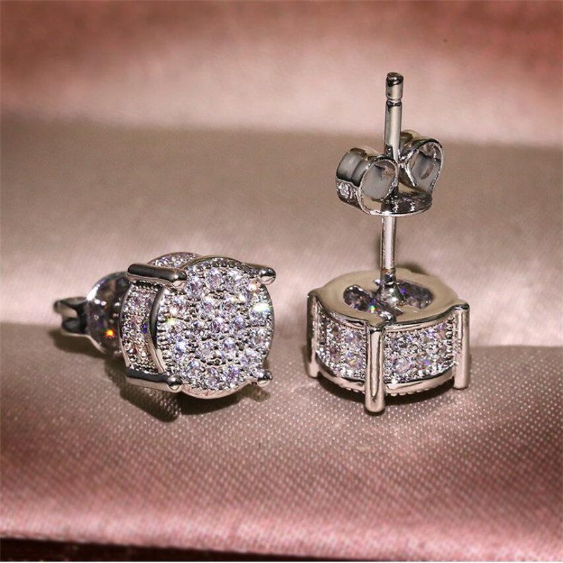 Hip Hop New Arrival Top Sell Vintage Jewelry 925 Sterling Silver&Gold Fill Pave White Sapphire CZ Diamond Party Women Stud Earring Gift