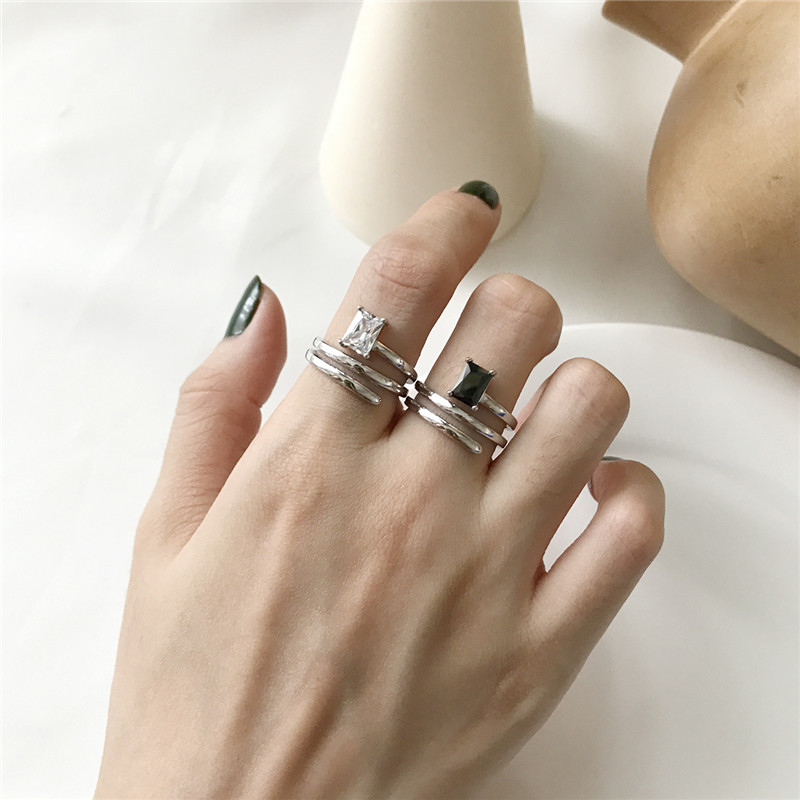 New Wedding Band 925 Sterling Silver Rings White Black Agate Classic Multi Layer Open Rings For Women Finger Fine Jewelry