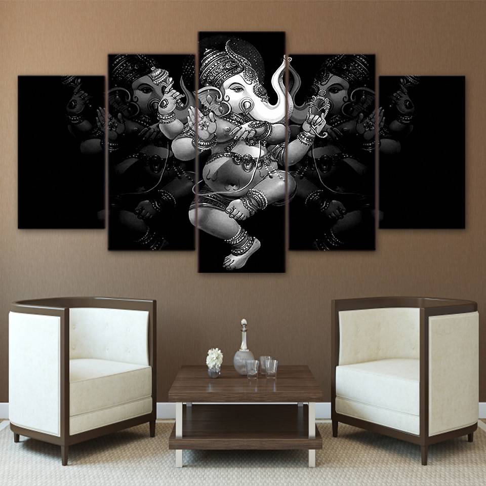 Home Decor HD Frame Poster Painting Wall Art Modern 5 Panel Hindu God Ganesha Elephant Living Room Printed Canvas Pictures