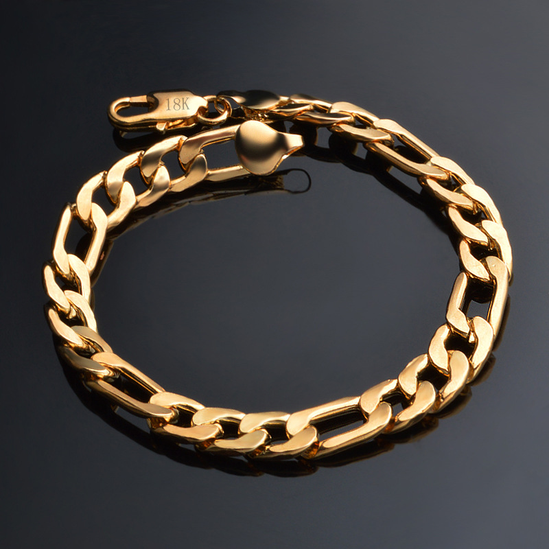 Cool Mens 18K Gold Plated Stainless Steel Link Chain Bracelet and Necklace High Quality Jewelry Set for Sale