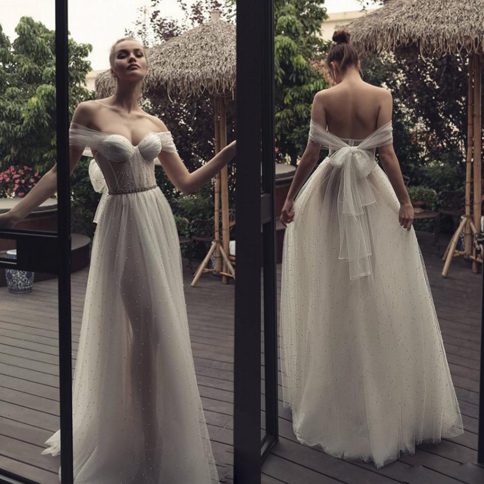Matan Shaked Boho Wedding Dresses 2019 Illusion Off Shoulder Beads Custom Made Bridal Gowns Sexy Beach Wedding Dress vestido de novia