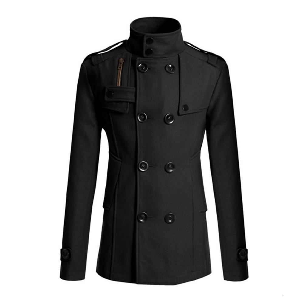 2018 NEW Men Winter Warm Trench Woolen Coat Slim Fit Casual Reefer Jackets Solid Stand Collar Double Breasted Peacoat parka S191019