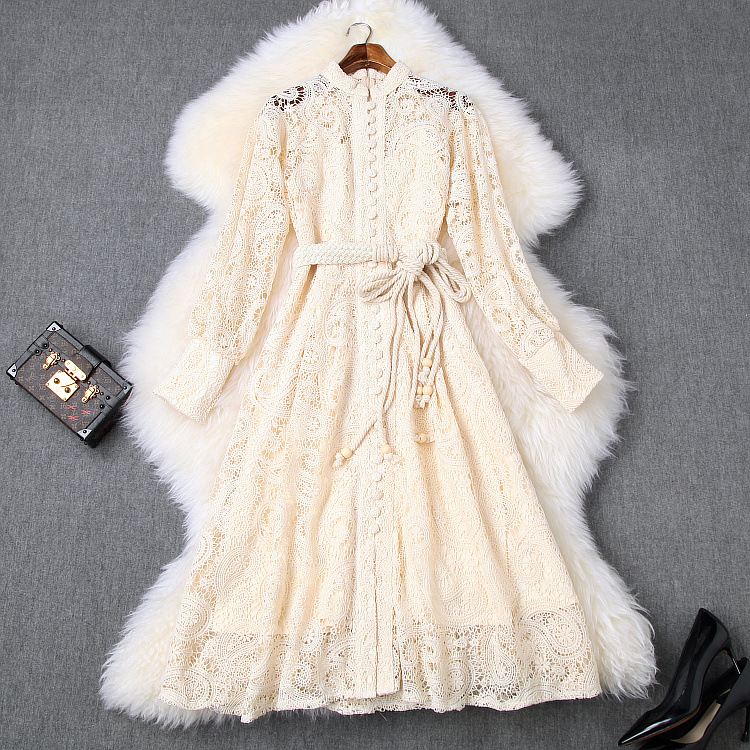 European and American women' clothing 2020 spring new Long sleeve collar Hollow out lace-up Fashion dress, Beige
European and American women' clothing 2020 spring new Long sleeve collar Hollow out lace-up Fashion dress, Beige