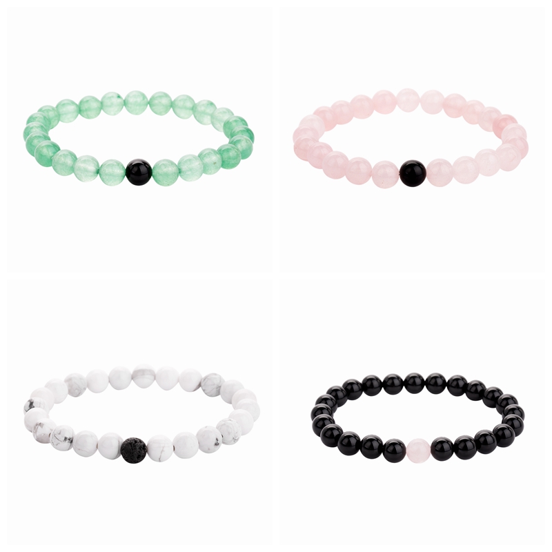 Natural Stone Bracelet Black Agate Amethyst Powder Crystal Green Dongling Men and Women Combination Suit Lovers Girlfriends Fashion Jewelry