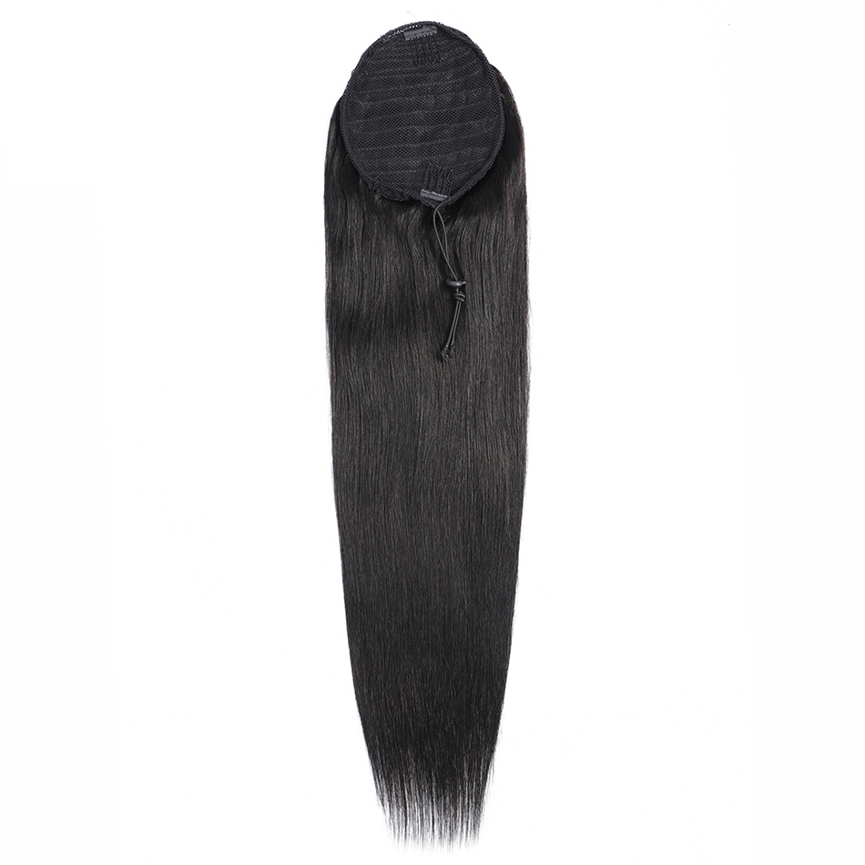 Silky Straight Ponytail Human Hair Remy Brazilian Drawstring Ponytail 1 Piece Clip In Hair Extensions 1B Pony Tail