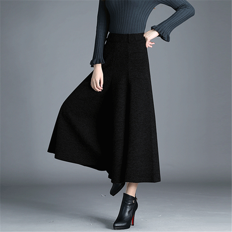 Winter pants women high waisted ankle-length wool wide leg pants culottes ladies trousers pantskirt pantalon palazzo mujer