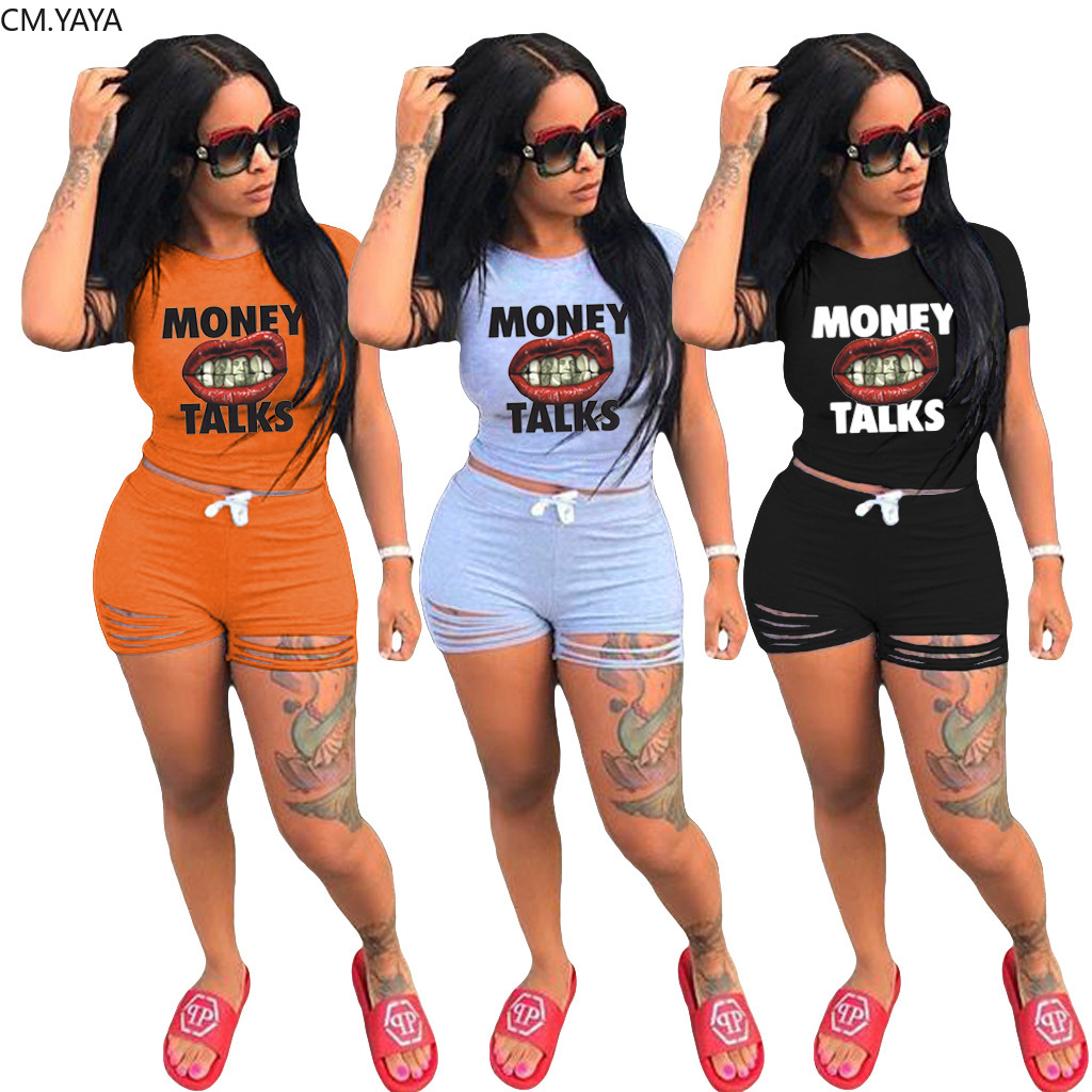 women sets money talks print o-neck t-shirt hole shorts suit two piece set sport fashion tracksuit street matching set outfit, Gray
women sets money talks print o-neck t-shirt hole shorts suit two piece set sport fashion tracksuit street matching set outfit, Gray