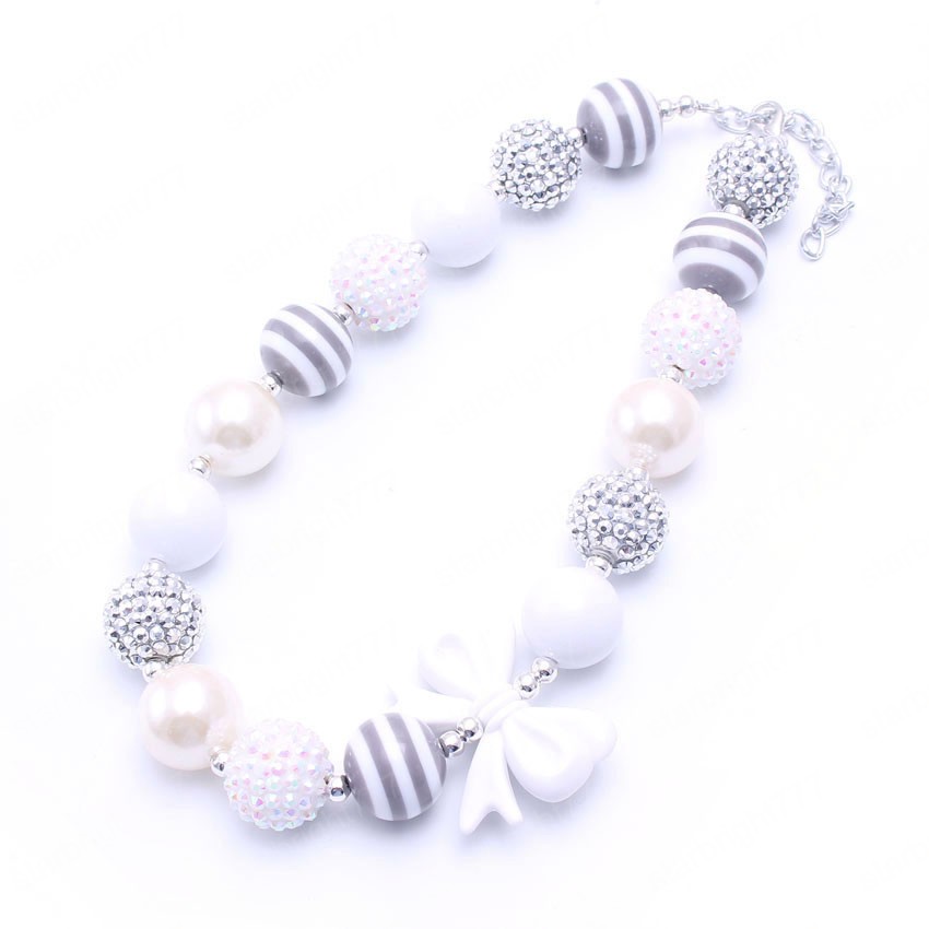 Cute Bow Kids Child Chunky Beads Necklace Fashion Girls Baby Chunky Bubblegum Necklace Handmade Beaded Jewelry