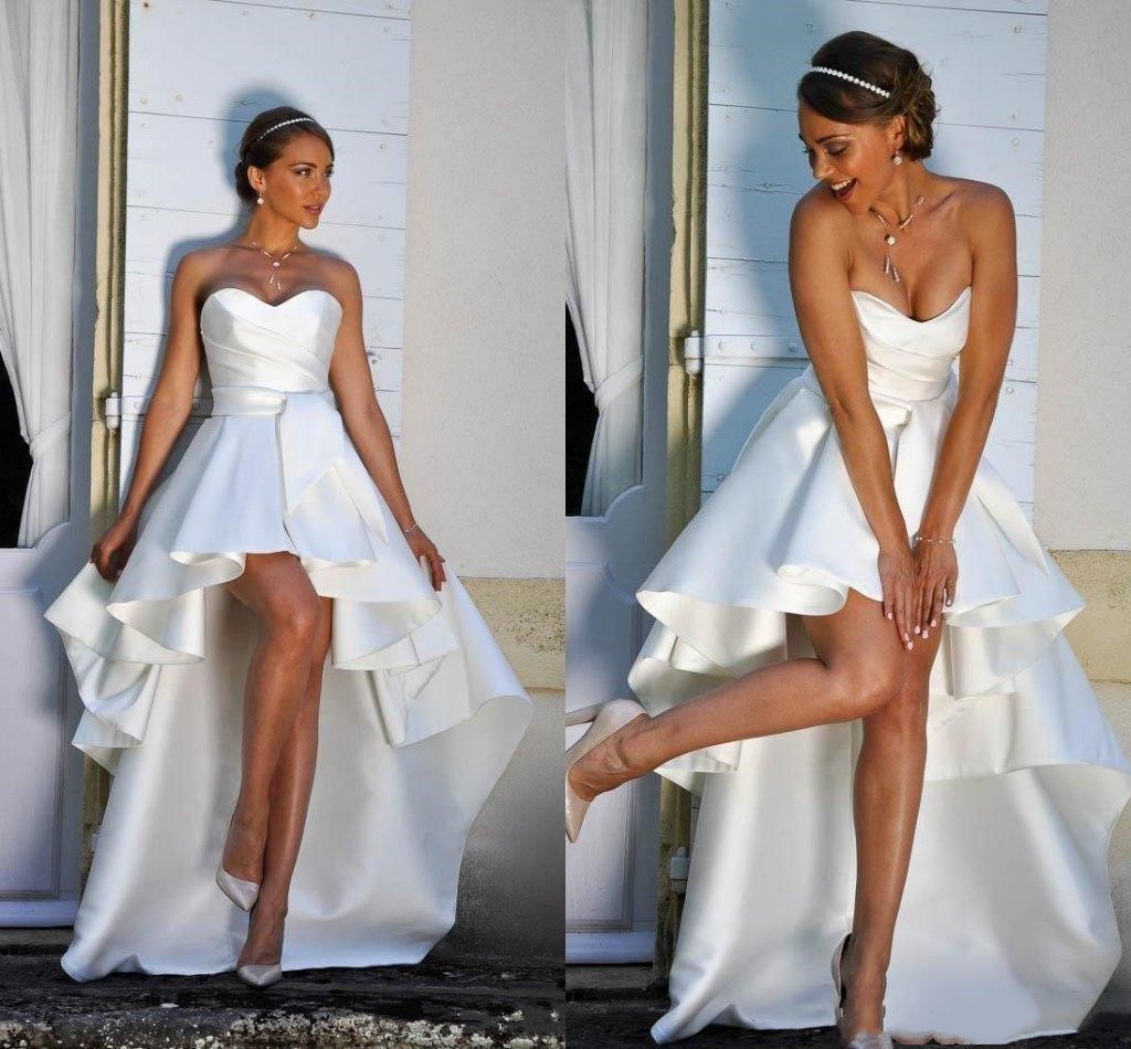 Elegant High Low Satin A Line Beach Wedding Dresses Sweetheart Ruched Summer Bridal Gowns for Bride, White
Elegant High Low Satin A Line Beach Wedding Dresses Sweetheart Ruched Summer Bridal Gowns for Bride, White
