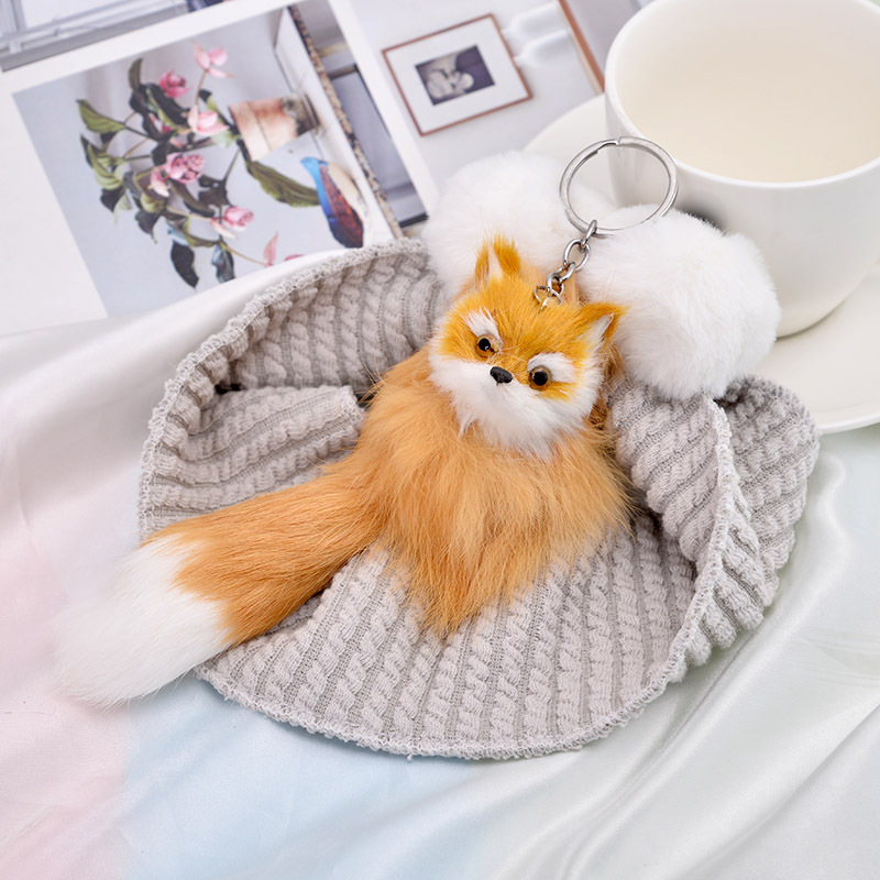 cute fluffy bowknot fox ball key chain rings pompom real fox fur charm keychain car bag key ring women jewelry