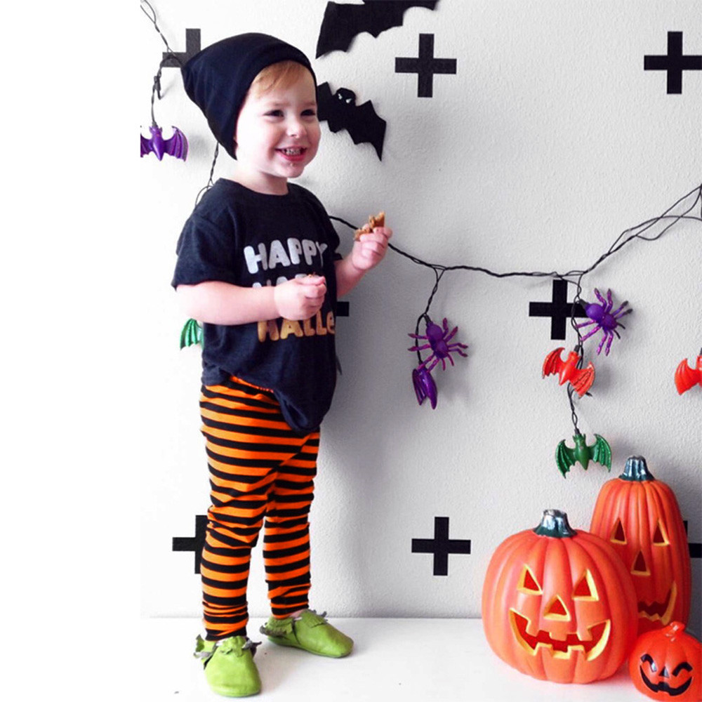 2PCS Halloween Clothing children Kids Clothes Set 2PCs Letter Pumpkin Print Top +Pants Set Outfit roupas menina