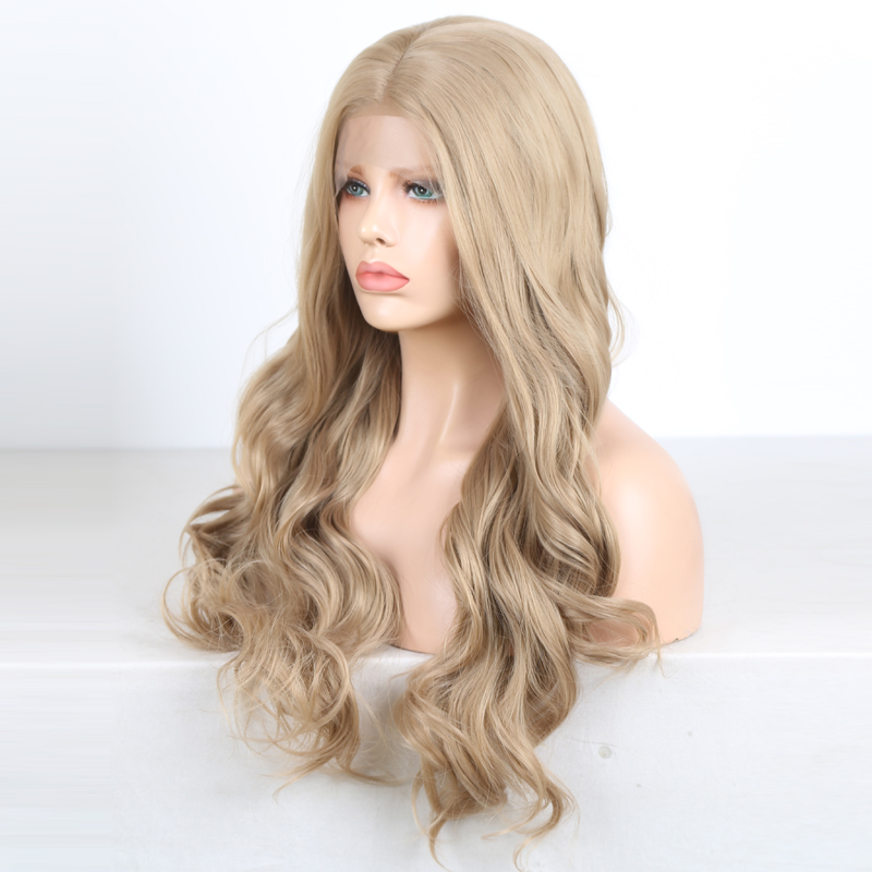 Fashion blonde 360 Lace Frontal Wig Pre Plucked With Baby Hair Brazilian Deep water Wave lace front Wigs synthetic heat resistant For Women