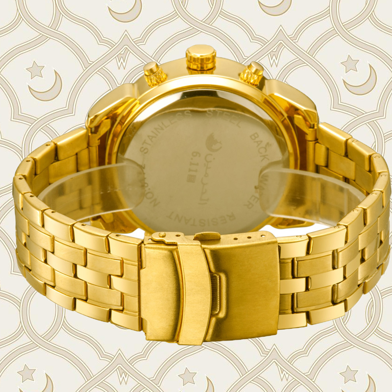 6.11 New Stainless Steel Led Digital Dual Time Azan Watch 3 Colors Free Shipping Y19052103