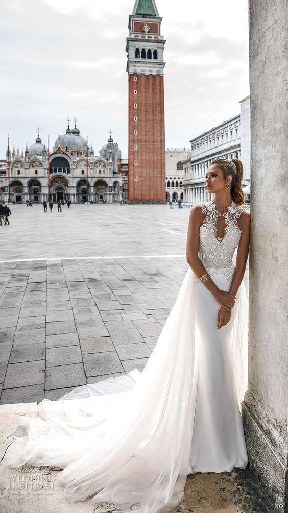 Julie Vino Mermaid Lace Wedding Dresses Sexy Backless Satin Wedding Bridal Gowns with Detachable Train Custom Made