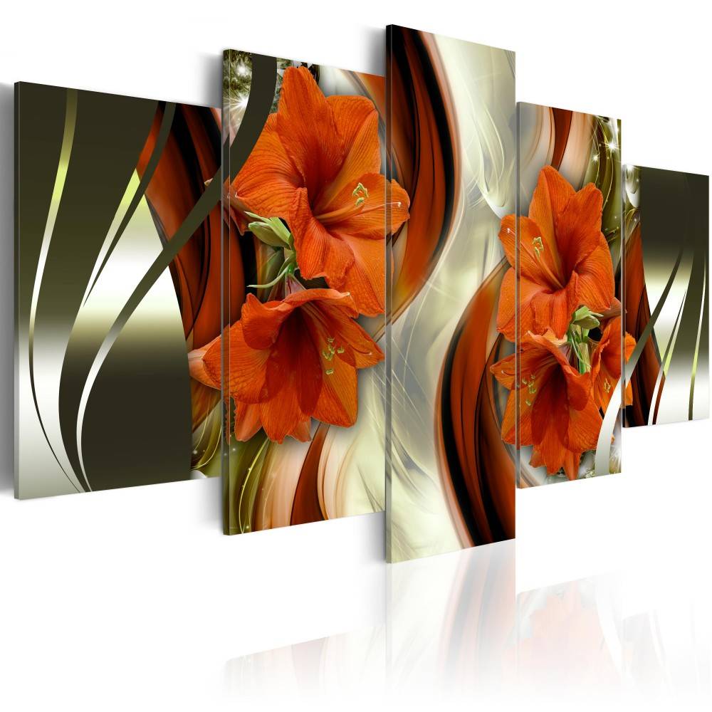 Fashion Wall Art Canvas Painting 5 Pieces Red Orange Purple Abstract Lilies Flower Modern Home Decoration,No Frame