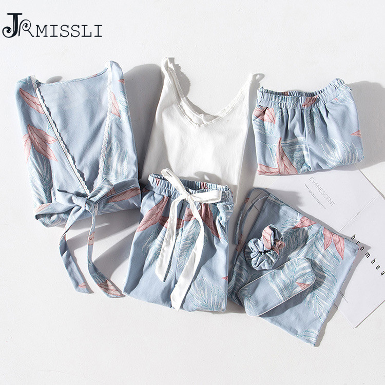 JRMISSLI New Robe Sexy V-Neck Cotton Robes Sleepwear Spring Autumn Women Pyjama 7 Pieces Set Robe Set Underwear Lingerie Femme, Blue
JRMISSLI New Robe Sexy V-Neck Cotton Robes Sleepwear Spring Autumn Women Pyjama 7 Pieces Set Robe Set Underwear Lingerie Femme, Blue