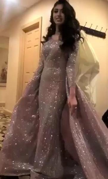 Modest Mermaid Prom Dresses 2019 New Sweep Train Jewel Neck Sparkle Formal Evening Gowns With Detachable Skirt Long Sleeves Party Gowns