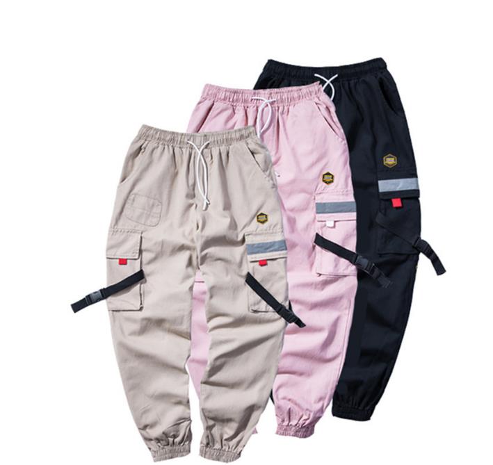 Men's Pants Harajuku Cotton Hip Hop Cargo Men Pink Color Harem Pockets Mens Korean Streetwear Joggers Sweatpants Man Trousers1