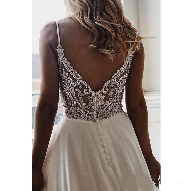 Simple V Neck Chiffon A Line Boho Beach Wedding Dresses 2020 Beaded Applique Formal Bridal Gowns Cheap Custom Bride Dress Vestidos De Novia