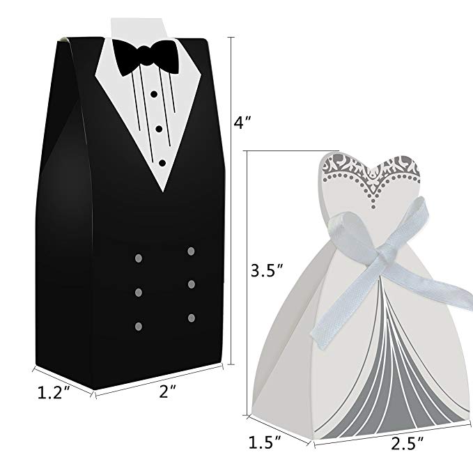 Creative Favor Holder Tuxedo bridal Dress candy boxes 50pcs bulk Candy Chocolate Gift Box Bonbonniere for wedding holders Laser Cut card with ribbon 2