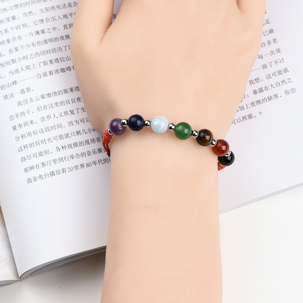Natural 7 Chakra Stone Cuff Women Bracelets Romantic Vintage Bohomia Leather Crystal Yoga Bracelets Bangles for Girls Silver Beads