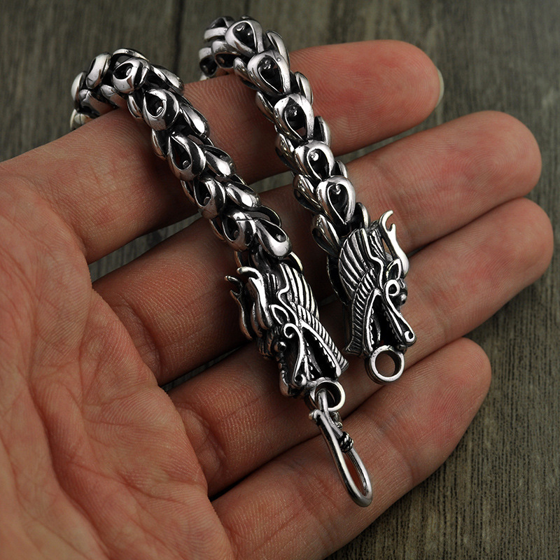 Dragon Scale Bracelet Chain Real Pure 925 Sterling Silver Double Heads Vintage Punk Rock Retro Style Men Jewelry CX200706
