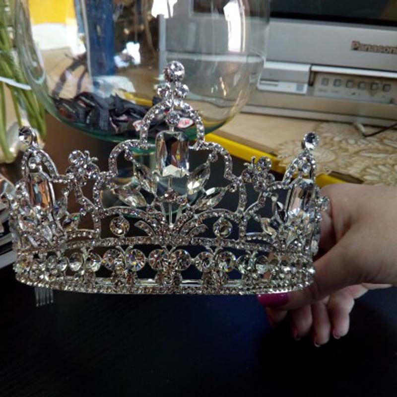 hot Silver Crystal Large Queen Pageant Crown Noble Rhinestone Diadem Tiaras for Princess Headbands Wedding Hair AccessoriesT-029 CJ191226