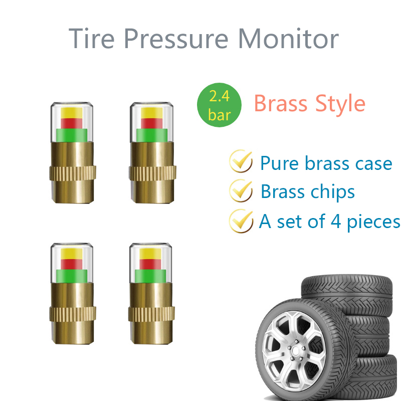 4pcs/set Anti-theft Car Tire Pressure Monitor Auto 2.4 Bar Monitoring Tools Tire Valve Caps Sensor Kit Accurate Detecting Indicator