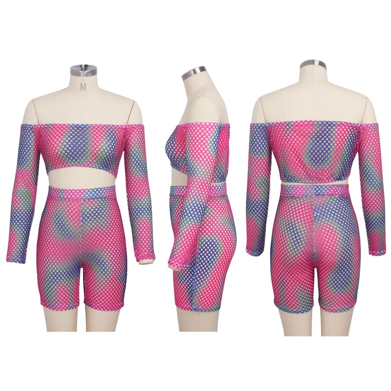 HAOYUAN Sexy Mesh Sheer Fishnet Two Piece Set Women Summer Crop Top and Fishnet Shorts Club Beach Outfits 2 Piece Matching Sets