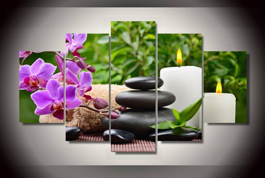 5 Pcs Spa Decor Flower Stone Candle Scenery Picture Printed Modern Canvas Wall Art Picture For Home Linving Decor No Frame