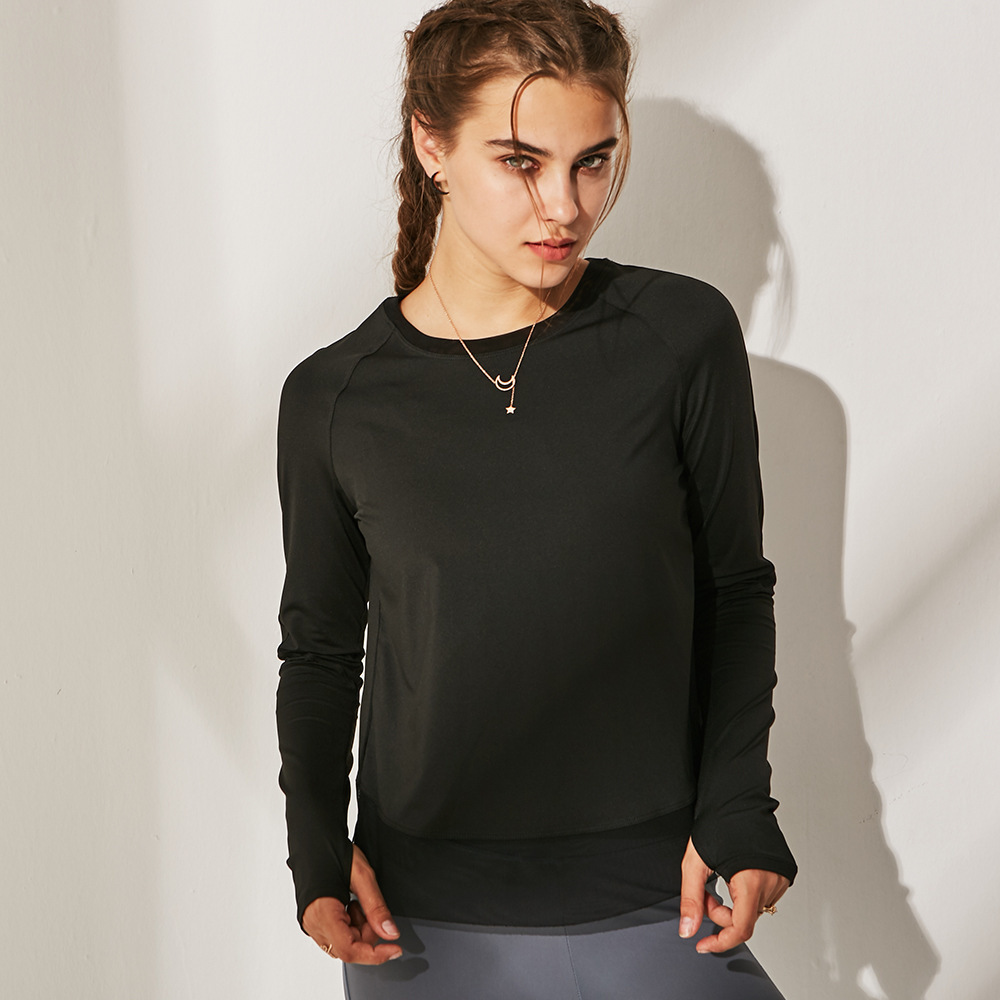 O neck Long Sleeve Mesh Yoga Shirt Women Back Split Cross Wrap Fitness T Shirt with Thumb Holes Workout Tops Woman Sportswear T200401