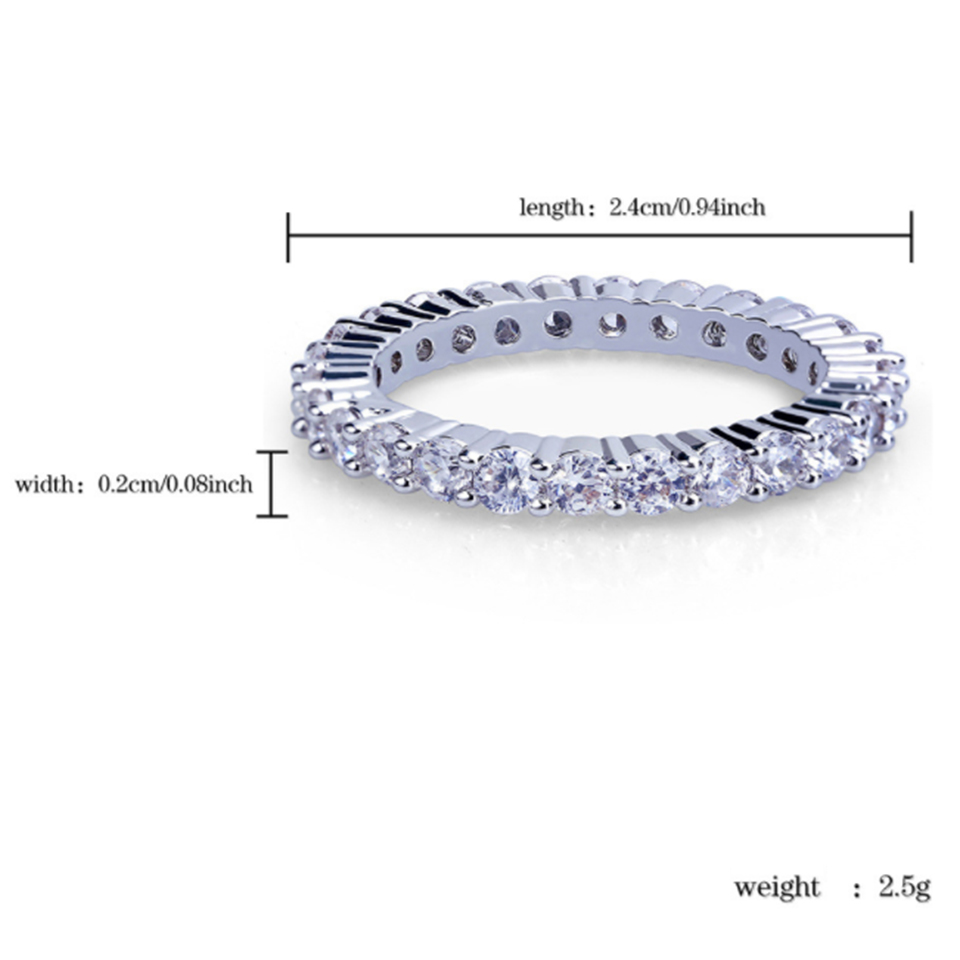 New CZ Zirconia Tennis Finger Rings White Gold Plated Full Diamond Iced Out Wedding Engagement Hip Hop Rock Rapper Jewelry Gifts for Men and Women Siz