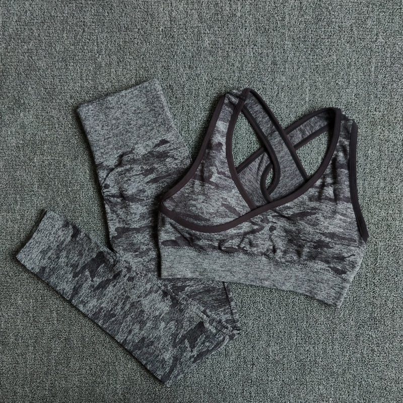 2PCS Camouflage Camo Yoga Set Sports Wear For Women Gym Fitness Clothing Booty Yoga Leggings + Sport Bra GYM Sport Suit Femme T200518