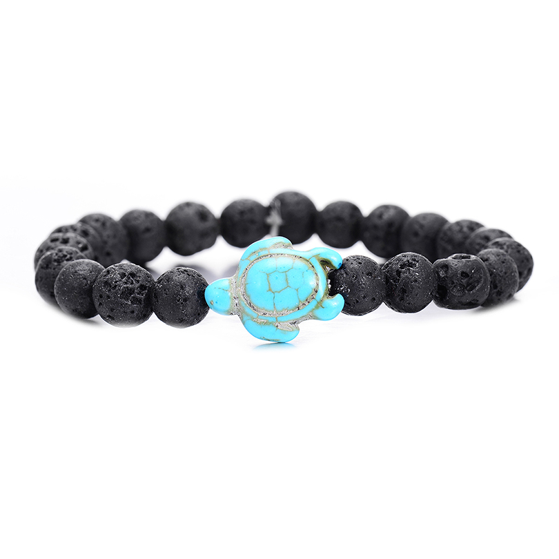 Summer Style Sea Turtle Beads Bracelets Classic 8MM Turquoise Natural Stone Elastic Friendship Bracelet Beach For Women Men Jewelry MKI