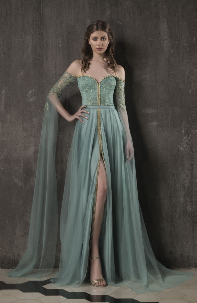Elegant Prom Dresses With Long Sleeves Gold Appliques Sexy Front Split Party Dress Formal Summer Girls Pageant Gowns