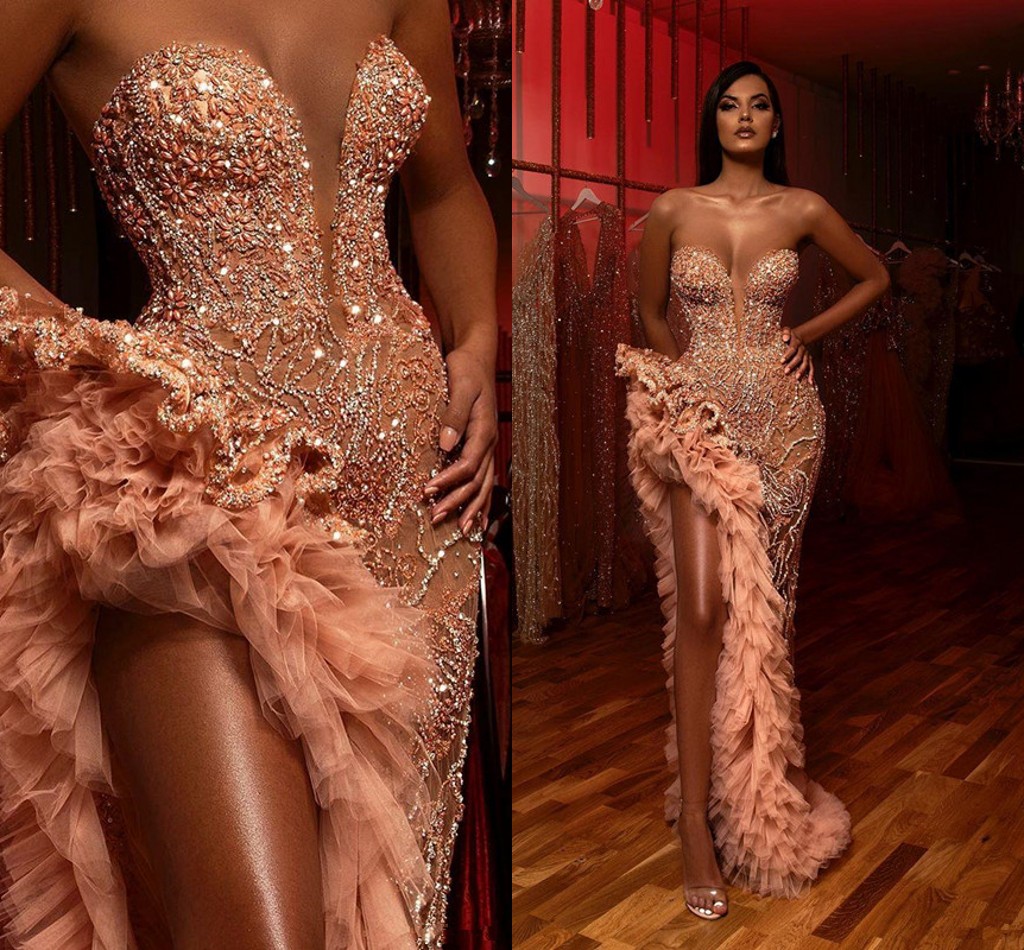 Aso Ebi Champagne Blush Mermaid Prom Pageant Dresses 2020 Sparkly Beaded Ruffles High Slit Sweetheart Arabic Occasion Evening Wear Gowns, Light sky blue
Aso Ebi Champagne Blush Mermaid Prom Pageant Dresses 2020 Sparkly Beaded Ruffles High Slit Sweetheart Arabic Occasion Evening Wear Gowns, Light sky blue