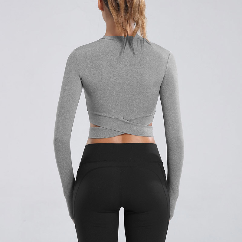CALOFE Long Sleeve Running Shirts Women Sexy Exposed Navel Yoga T-shirts Quick Dry Fitness Gym Crop Tops Solid Sports Shirts