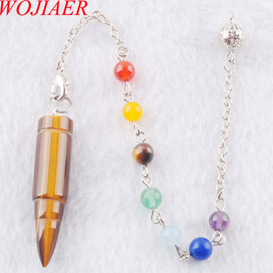 WOJIAER Natural Agate Crystal Quartz Pendant Bead Stone Silvery Metal Ball Chain Dowsing Healing Chakra Pendulum BN359