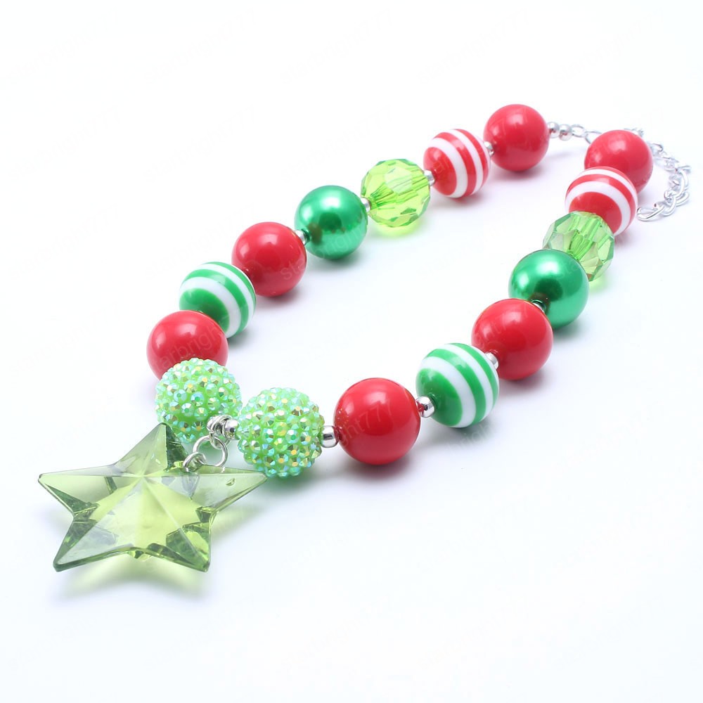 Baby Christmas Star Pendant Chunky Necklace Girls/Kids/Child Chunky Beads Necklace Festival Party Jewelry Gifts Charming