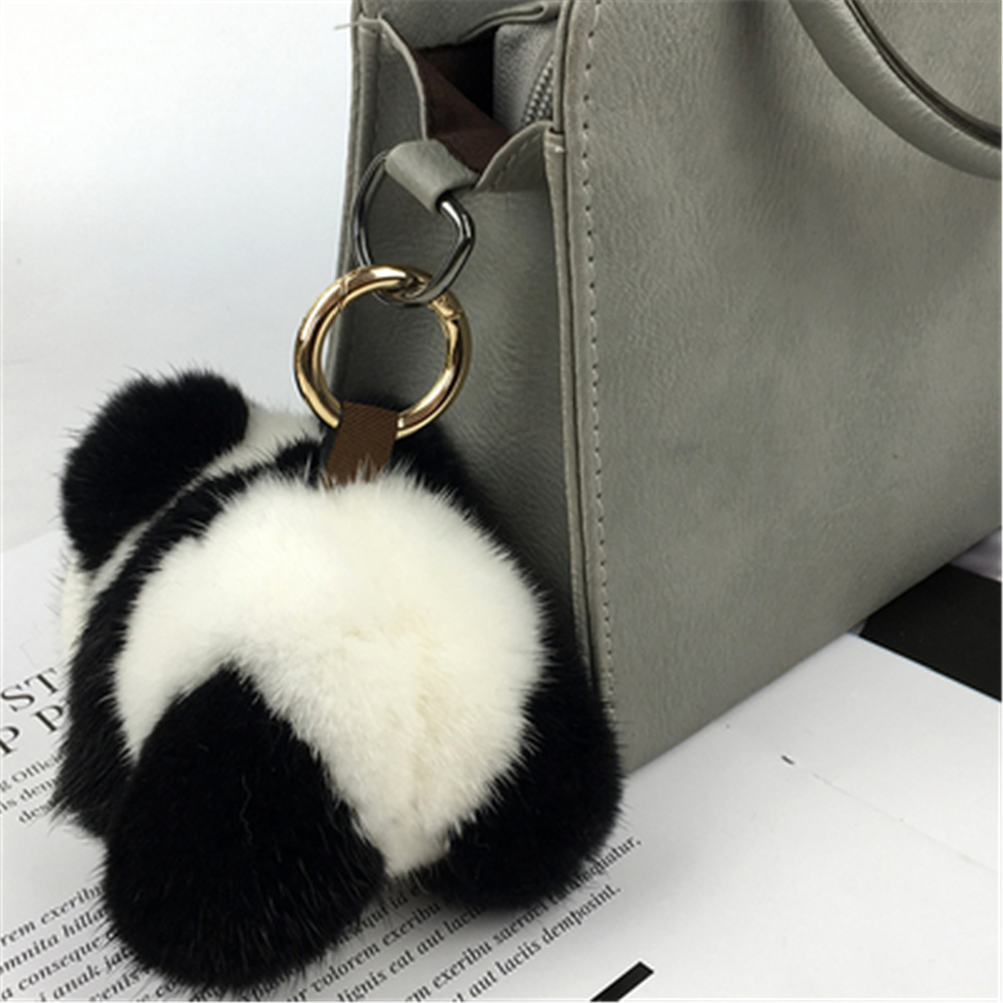 8cm Cute Real Genuine Fur Panda Bear Bag Charm Keychain Pendant Keyring Kids Toy